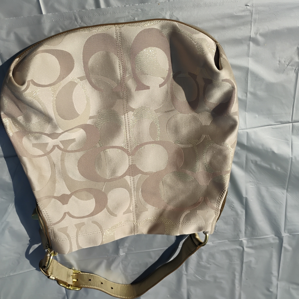Coach Cream and Tan Shoulder Bag